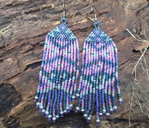 PINK, PURPLE AND BLUE FRINGE WITH SILVER FRINGE EARRINGS 