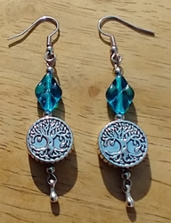 TREE OF LIFE WITH BLUE GLASS EARRINGS 