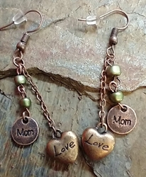 Mom, Love, Green and Glass Bronze Earrings 