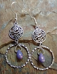 Purple & Silver Czech Glass Earrings  
