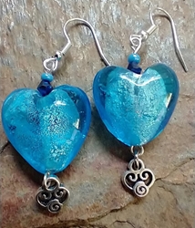 Chunky Blue Glass Heart w Silver 