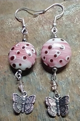 Smooth Pink Lampwork Beads with Flutterbys Earrings 