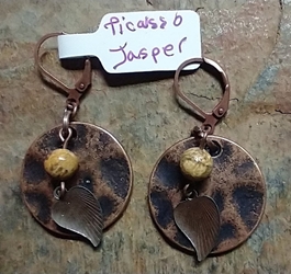 Picasso Jasper and Copper Hammered Disc Earrings 