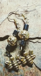 Hematite and Brass Bizzy Bee Earrings 