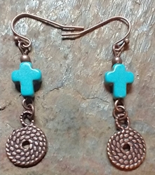 Turquoise Howlite Cross with Copper Yippee Earrings 