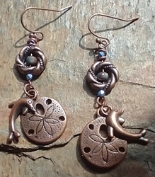 Sand Dollar and Dolphin with Czech Glass in Copper 